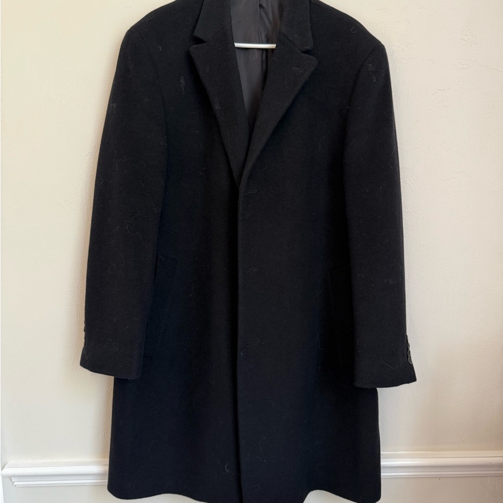 Chaps Black Wool Trench Coat Men’s Size XL Classic Long Coat Overcoat